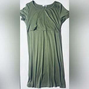 Ekouaer Nursing Lounge Dress Nightgown Womens Medium Olive Green Excellent